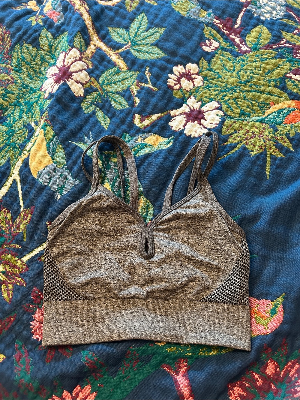 Zella Gray Double-Strap Keyhole Sports Bra